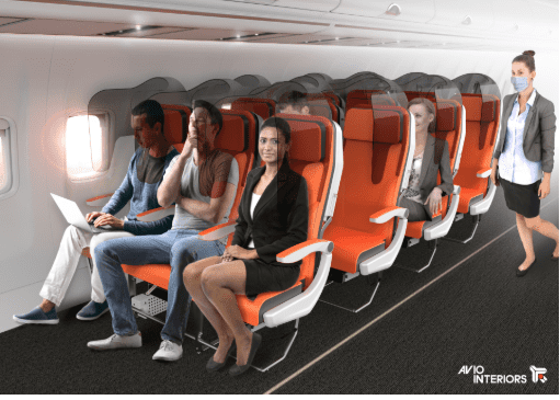 New airplane seating design for economy class seating during coronavirus.
