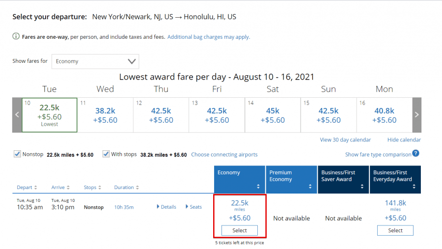 United JFK to Hawaii for 225 and 5.6 how to fly to hawaii using points and miles