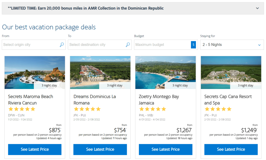 Earn 20,000 AAdvantage miles if you book one of these AA packages by February 2, 2022.